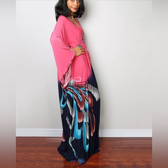 Venasha Womens Caftan Floral Print Kaftan Swimsuit Cover up Loungewear - Picture 3 of 6